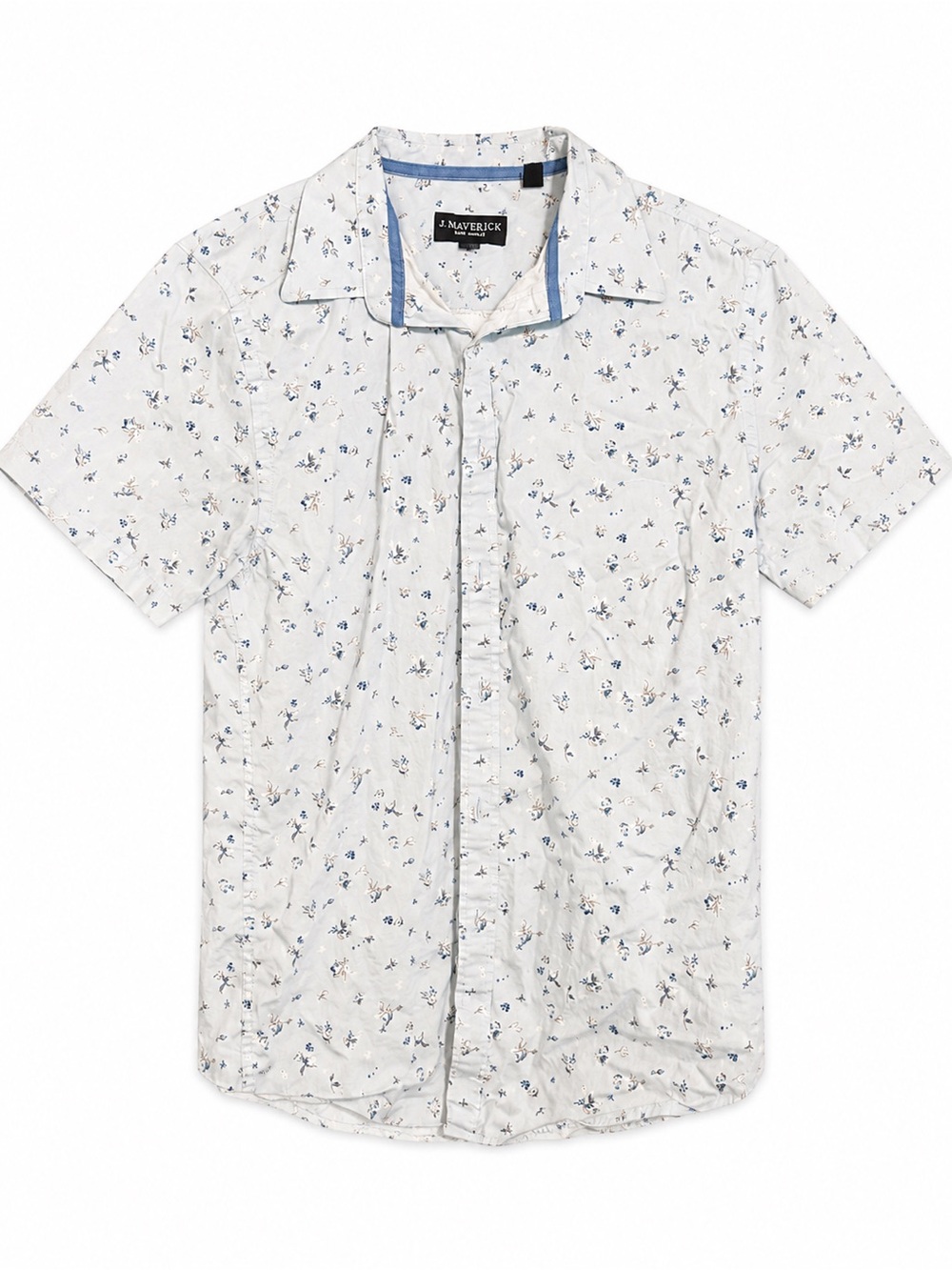 White Short-Sleeve Floral Button-Down Shirt